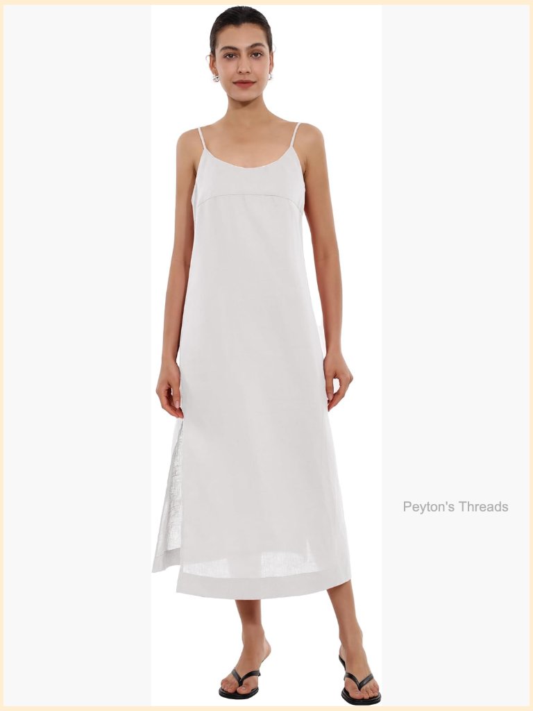 100% Linen Maxi Dress Spaghetti Strap Summer Beach Vacation Casual Loose